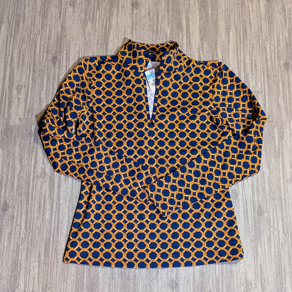NWT Women's J. McLaughlin Bedford Quarter Zip Catalina Cloth Blue & Gold | Sz S - Picture 6 of 11